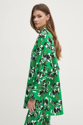 Bavlnená košeľa DIANE VON FURSTENBERG dámska, zelená farba, voľný strih, s klasickým golierom, DVFBL4S003