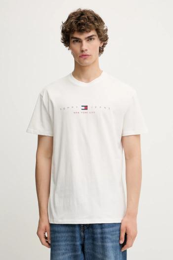 Bavlnené tričko Tommy Jeans pánske, biela farba, s potlačou, DM0DM21911