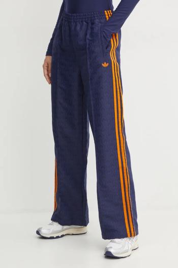 Nohavice adidas Originals Oversized Monogram Track Pant dámske, tmavomodrá farba, široké, vysoký pás, JN8306