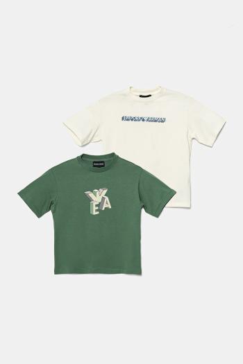 Detské bavlnené tričko Emporio Armani 2-pak béžová farba, s potlačou, EB000318 AF13913