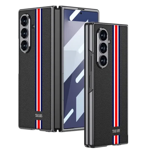 GKK LEATHER Kryt so sklom pre Samsung Galaxy Z Fold7 5G BLACK-RED