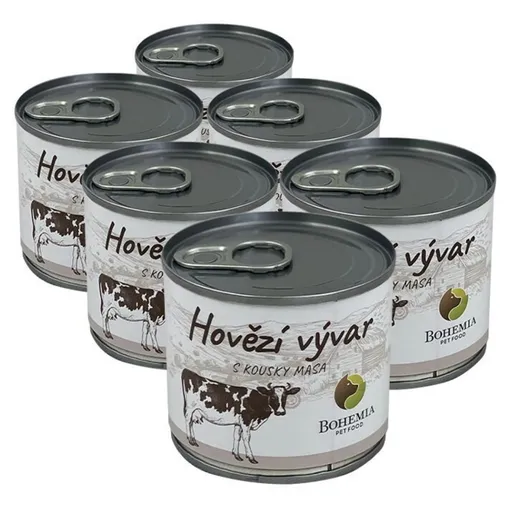 BOHEMIA PET FOOD Vývar hovädzí s kúskami mäsa pre psov 6x140 ml
