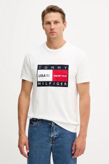 Bavlnené tričko Tommy Hilfiger x SAIL GP pánske, biela farba, s potlačou, MW0MW41419
