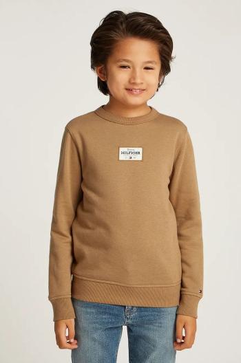 Detská mikina Tommy Hilfiger hnedá farba, s nášivkou, KB0KB09315