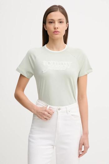 Bavlnené tričko Tommy Jeans dámske, zelená farba, DW0DW21388