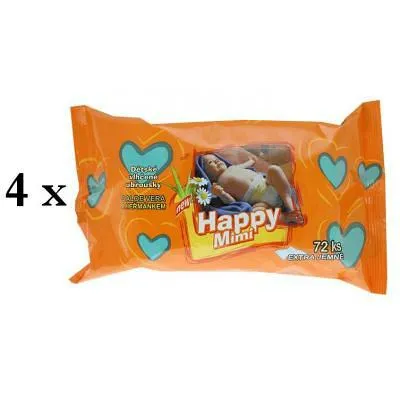 HAPPY MIMI Detské vlhčené obrúsky 4x72 kusov