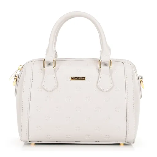 Dámsky kabelka z ekokože so vzorom (sygnatúrou) zlomená biela 100-4Y-224-0