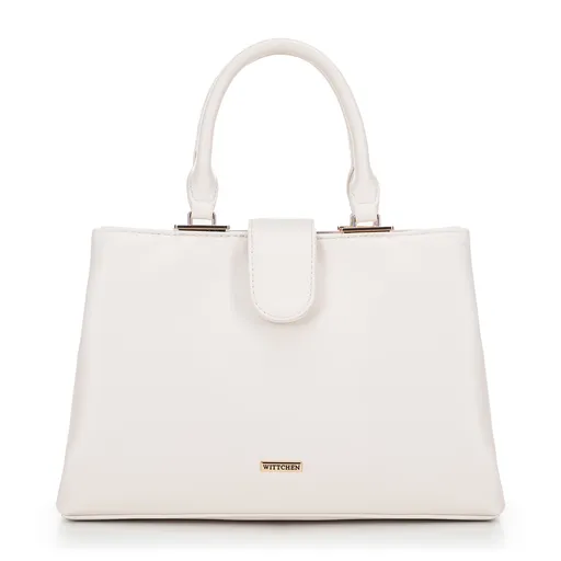 Dámska aktovka z imitácie kože s dvoma priehradkami, krémová 100-4Y-202-0