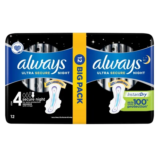 ALWAYS Ultra Secure Night Hygienické vložky s krídelkami 12 ks