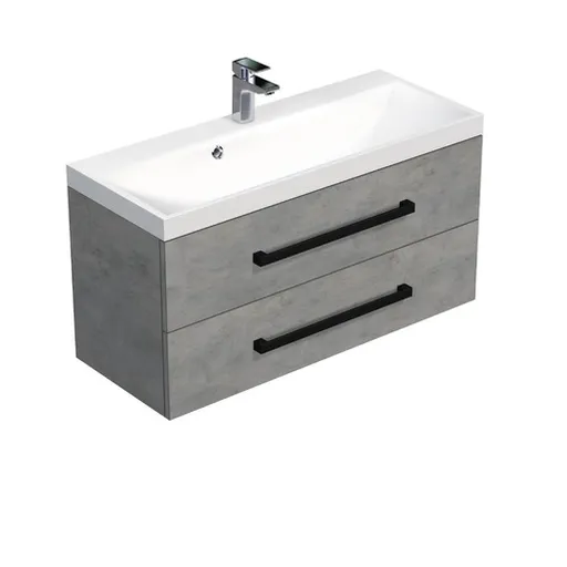 Kúpeľňová skrinka s čiernou úchytkou a umývadlom SAT Cube Way 100x53x40 cm betón mat CUBE2C100ZBE