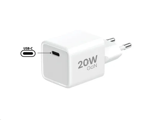 WG - Sieťová nabíjačka GaN 1x USB-C, PD 20W, 5V-9V-12V, biela