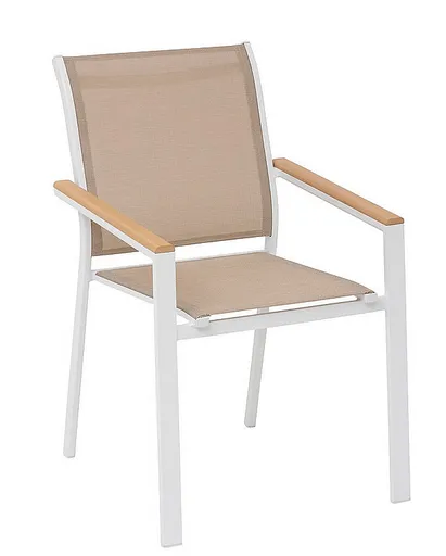 DEOKORK Hliníkové kreslo s textíliou ZEUS (biela/akácia)