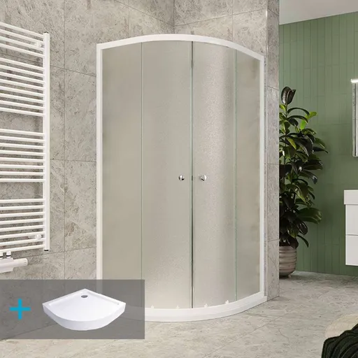 MEREO Mereo Sprchový set z Kory Lite, štvrťkruh, 90 cm, biely ALU, sklo Grape a vysoké SMC vaničky CK35121ZH