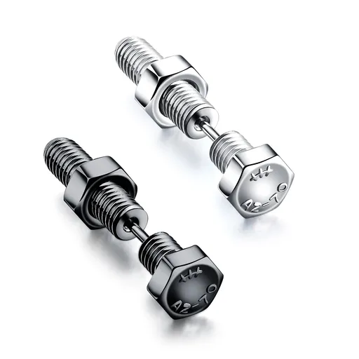 Falošný oceľový piercing do ucha - skrutka s pohyblivou maticou, rôzne farby - Farba: Strieborná