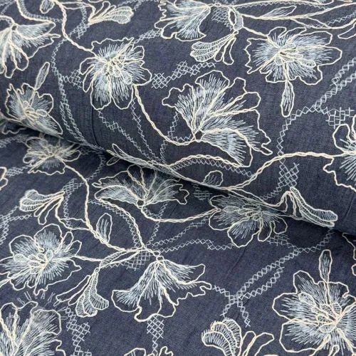 Bavlnená látka JEANS EMBROIDERY Lisa design A