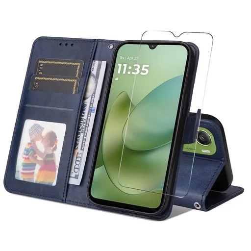 ENKAY PREMIUM SET Peňaženkové puzdro a ochranné sklo Motorola Moto G06 / G06 Power modré