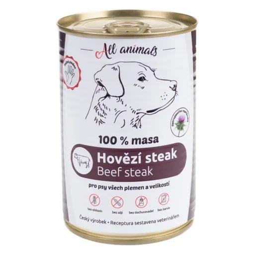 ALL ANIMALS konzerva hovädzí steak pre psov 400 g