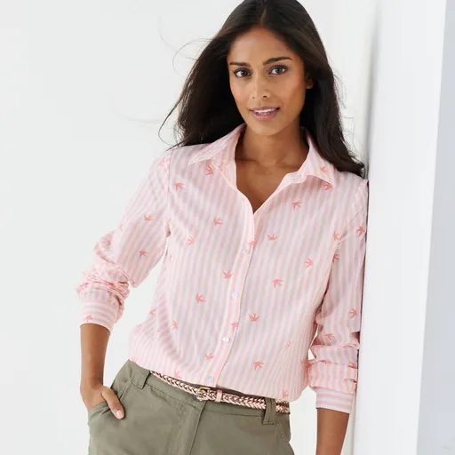 Blúzka s potlačou pruhov a vtáčikov