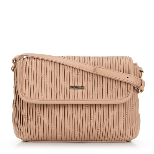 Dámska crossbody kabelka s vertikálnym prešívaním z ekokože béžová 99-4Y-635-9