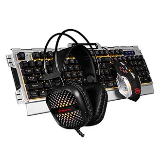 Marvo CM303 sada klávesnica drôtová (USB) US, čierno-strieborná s hernou myšou a slúchadlami, herná, membránová typ podsvietená