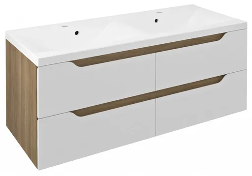 SAPHO - WAVE dvojumývadlová skrinka 119,7x50x47,8cm, biela/dub cuneo WA120-3025