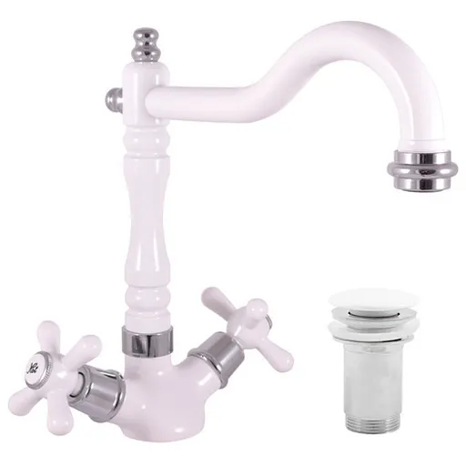 RAV SLEZÁK Morava umývadlová batéria s clic-clacom biela / chróm mk121.0/8bc MK121.08BC