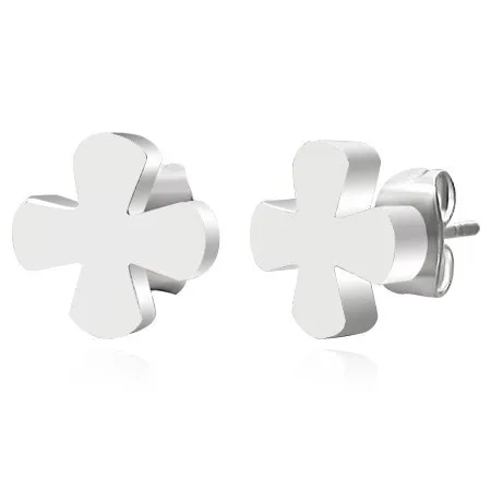 Náušnice z ocele 316L, strieborná farba, rovnoramenný krížik, puzetky
