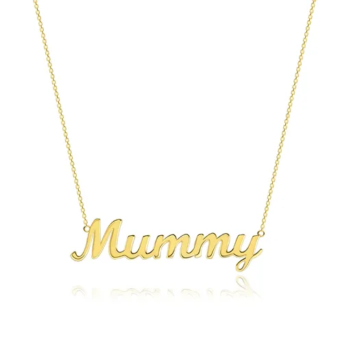 Náhrdelník zo žltého 14K zlata - jemná retiazka, lesklý prívesok - Mummy