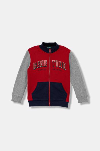 Detská bavlnená mikina United Colors of Benetton červená farba, s potlačou, 3J70G503X