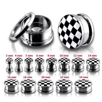Tunel plug z chirurgickej ocele so šachovnicovým motívom - Hrúbka: 6 mm 