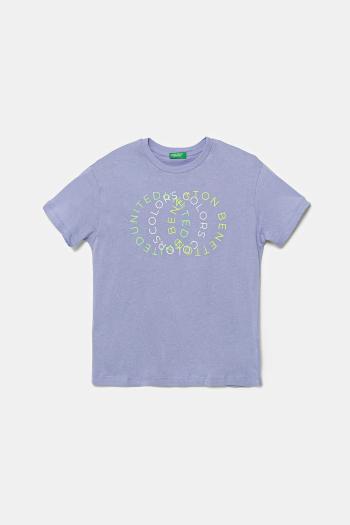 Detské bavlnené tričko United Colors of Benetton fialová farba, s potlačou, 3I1XC10OO