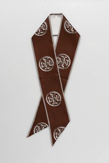 Šatka s hodvábom Tory Burch Medallion hnedá farba, 174863-207