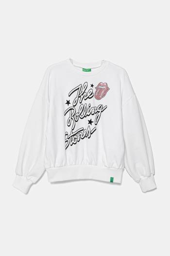 Detská bavlnená mikina United Colors of Benetton biela farba, s nášivkou, 3UNIC10NT