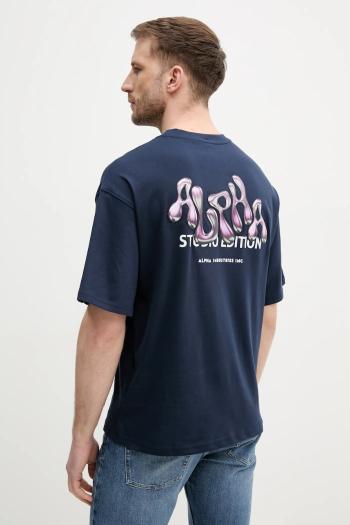 Bavlnené tričko Alpha Industries Studio Edition BP T pánske, tmavomodrá farba, s nášivkou, 156553