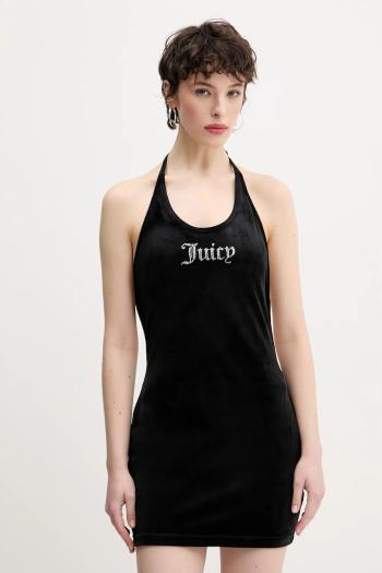 Zamatové šaty Juicy Couture HALTER čierna farba, mini, priliehavá, JCWED125326
