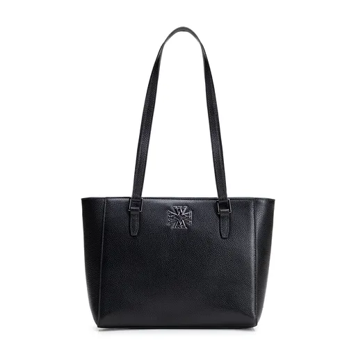 Dámska ramenná kabelka z kože čierna s grafitovým logom 100-4E-612-1C