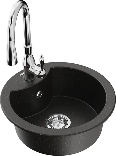 MEXEN/S MEXEN/S - Diego granitový drez 1-miska vrátane batérie Savita, čierna/zlatá metalik 6512-75-672601-00