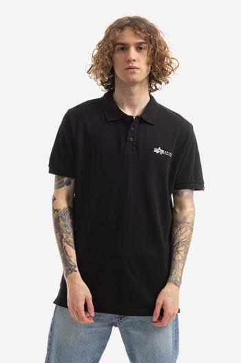 Bavlnené polo tričko Alpha Industries Basic 106600.03-black, čierna farba, s potlačou