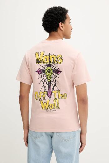 Bavlnené tričko Vans pánske, ružová farba, s potlačou, VN000NWNO3N1