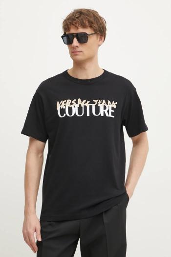 Bavlnené tričko Versace Jeans Couture pánske, čierna farba, s potlačou, 78GAHE06 CJ00E