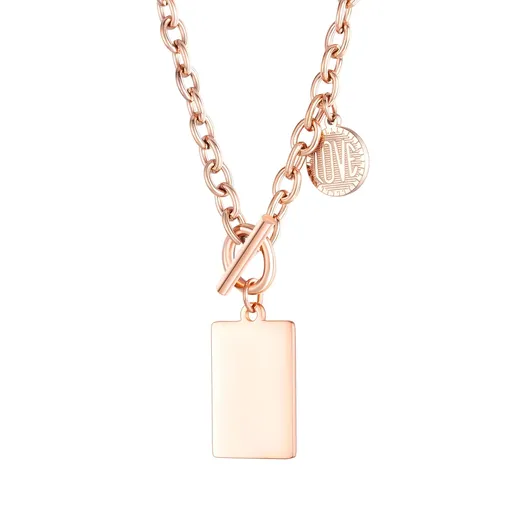 Náhrdelník z ocele - obdĺžniková a okrúhla známka, nápis "LOVE", prevliekacia retiazka