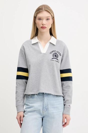 Detská bavlnená mikina Tommy Jeans šedá farba, s nášivkou, DW0DW20312