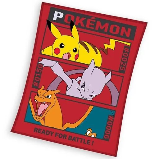 Carbotex Detská deka Pokémon Pikachu MewTwo a Charizard, 110 x 140 cm