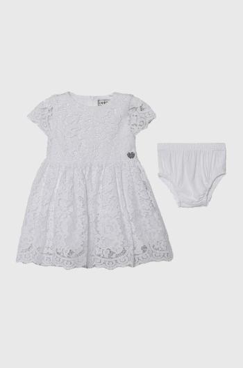 Šaty pre bábätká Guess biela farba, mini, áčkový strih