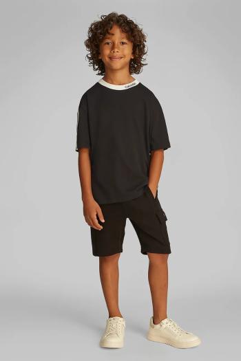 Detské bavlnené tričko Calvin Klein Jeans čierna farba, jednofarebné, IB0IB02457