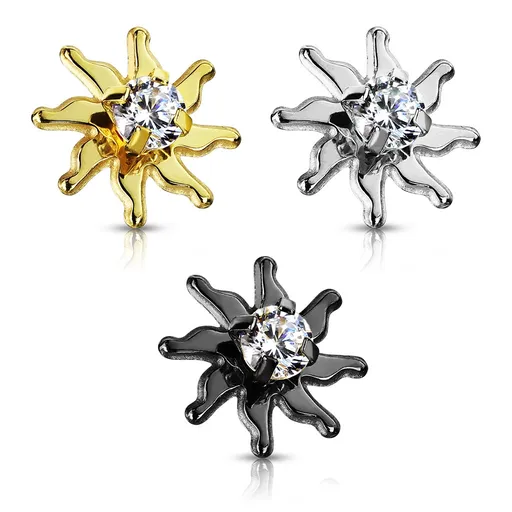 Oceľová hlavička do implantátu, tribalové slnko, číry zirkón, IP úprava, 1,6 mm - Farba: Čierna