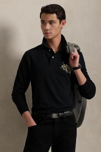 Bavlnené tričko s dlhým rukávom Polo Ralph Lauren čierna farba, jednofarebné, 710968950