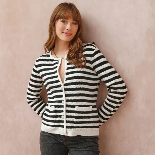 Sveter so zapínaním na gombíky, pruhy