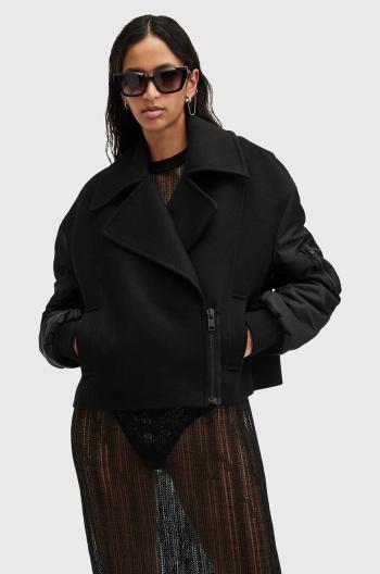 Vlnená bunda AllSaints ORLA čierna farba, prechodná, oversize, W058OB