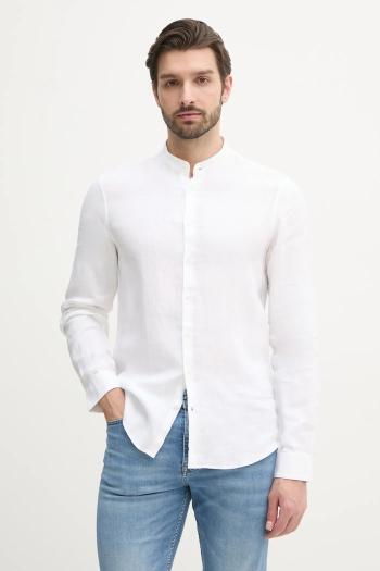 Ľanová košeľa Calvin Klein pánska, biela farba, slim, so stojačikom, K10K109511